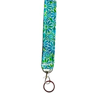 HAND CRAFTED Colorful Teal Floral Cotton Wristlet Carrying Key Ring Accessory